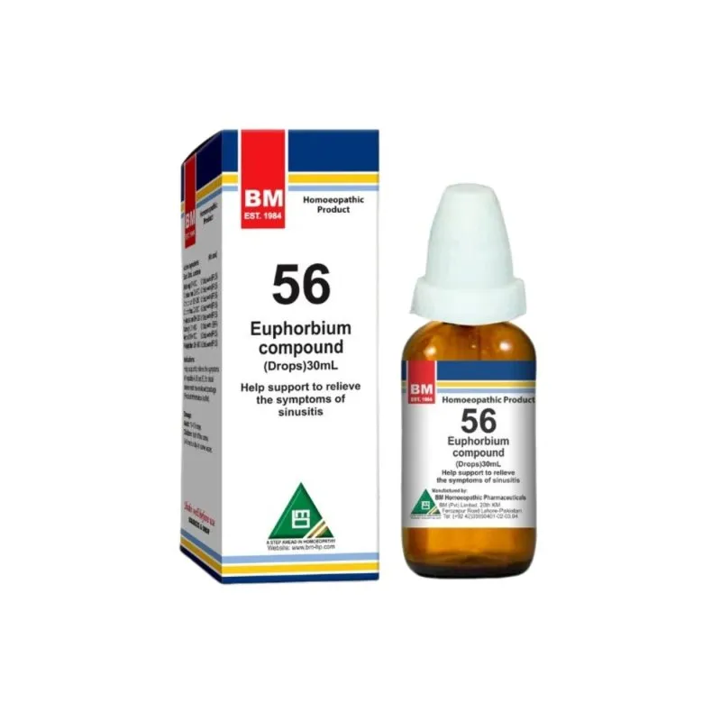 BM 56 Drops homeopathic drops on a pure white background
