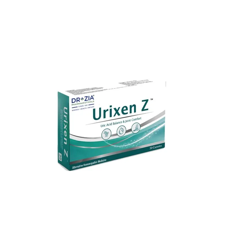 Urixen Z Capsule by Dr Zia Pharma, product pack centered on a white background