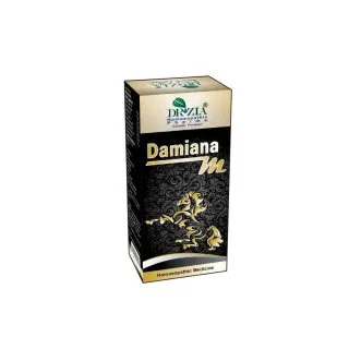 Damiana M by Dr Zia Pharma, product pack centered on a white background