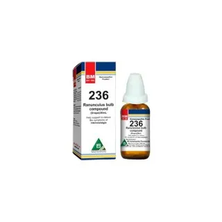BM 236 Drop homeopathic drops on a pure white background