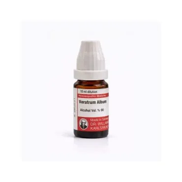 Veratrum Album 10ml liquid homeopathic dilution bottle or pack on white background