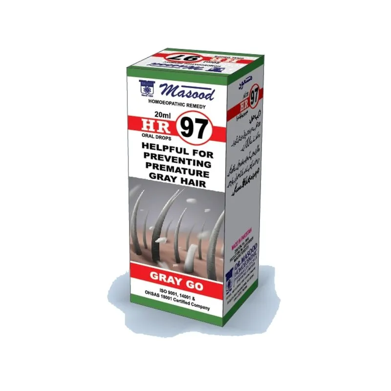 Dr. Masood HR-97 Gray Go homeopathic drops 20 ml product package on a white background