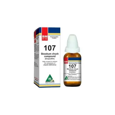 BM 107 Drops homeopathic drops on a pure white background