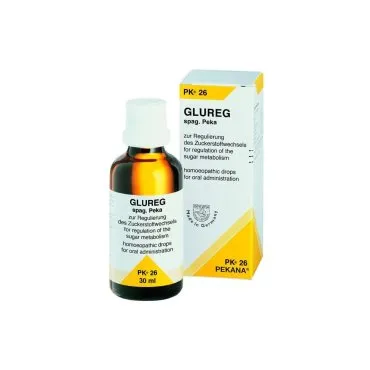 Pekana PK 26 GLUREG (Glucorect) Drops, 30 ml homeopathic drops, original product packaging