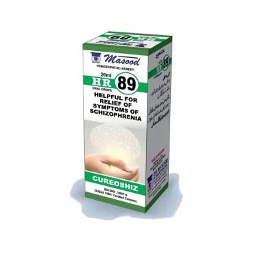 Dr. Masood HR-89 Cureoshiz homeopathic drops 20 ml product package on a white background
