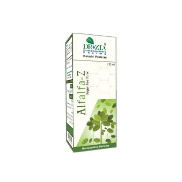 Alfalfa Z by Dr Zia Pharma, product pack centered on a white background
