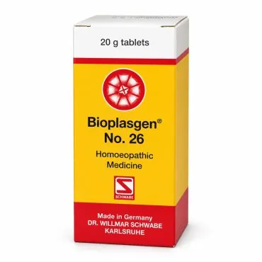 Bioplasgen No. 26 20g homeopathic combination tablets by Dr. Willmar Schwabe on a pure white studio background