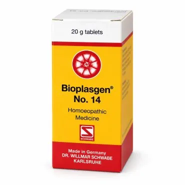 Bioplasgen No. 14 20g homeopathic combination tablets by Dr. Willmar Schwabe on a pure white studio background