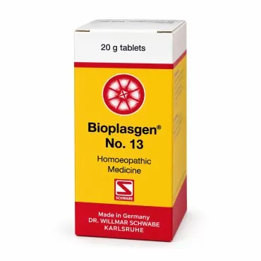 Bioplasgen No. 13 20g homeopathic combination tablets by Dr. Willmar Schwabe on a pure white studio background