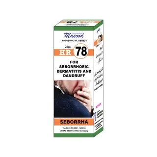 Dr. Masood HR-78 Seborrha homeopathic drops 20 ml product package on a white background