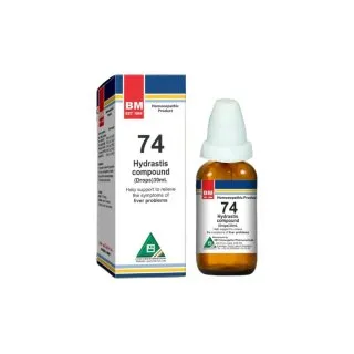 BM 74 Drops homeopathic drops on a pure white background