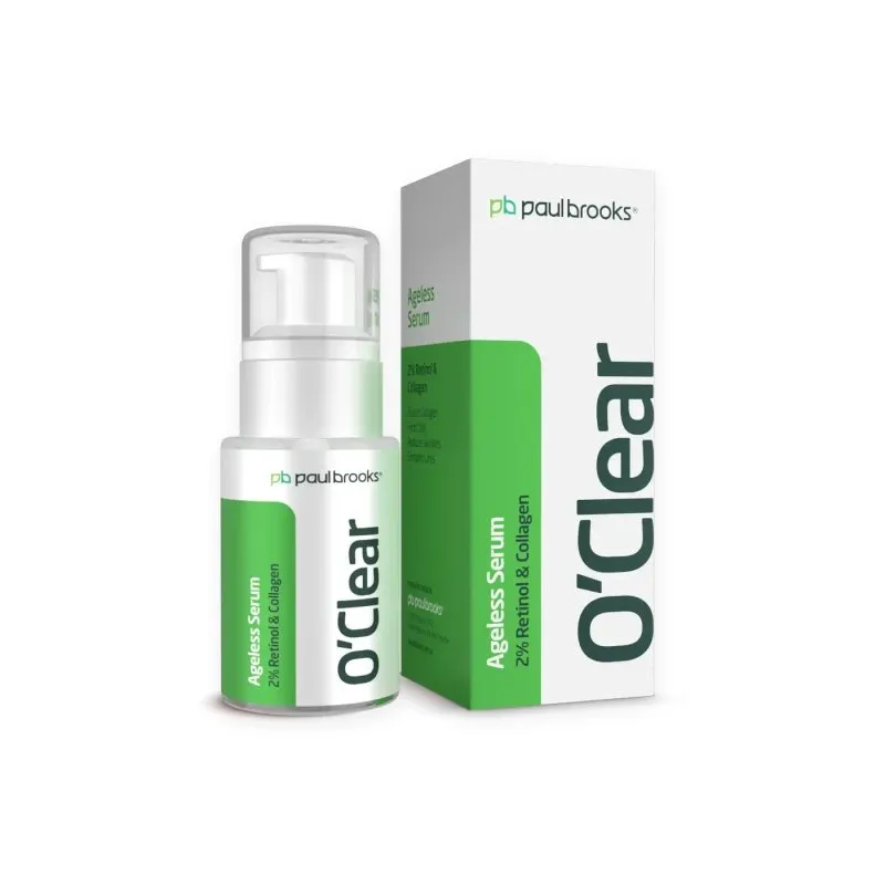 O'Clear Ageless Serum by Paul Brooks, product pack on a white background