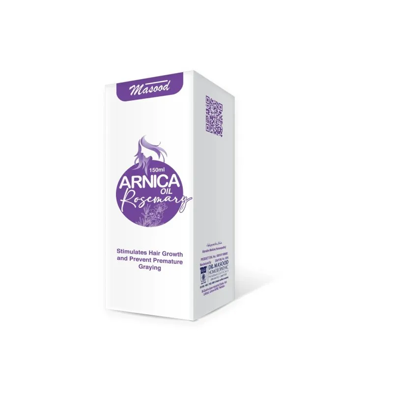Arnica Rosemary Hair Oil 150 ml by Dr. Masood, original carton on a white background