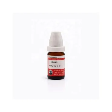 Rheum 10ml homeopathic dilutions and mother tincture bottle or pack on white background