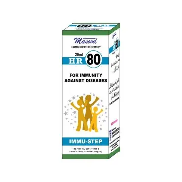 Dr. Masood HR-80 Immu-Step homeopathic drops 20 ml product package on a white background