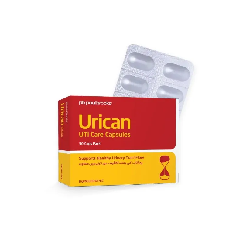 Urican Capsules by Paul Brooks, product pack on a white background