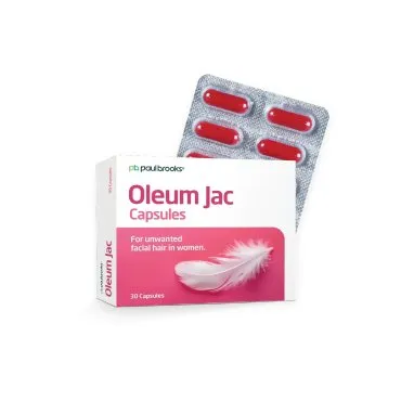 Oleum Jac Capsules by Paul Brooks, product pack on a white background