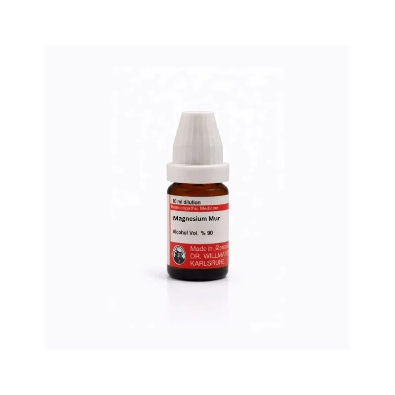 Magnesium Mur 10ml liquid homeopathic dilution bottle or pack on white background