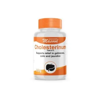 Cholesterinum Tablets by Dr. Masood, original bottle on a white background