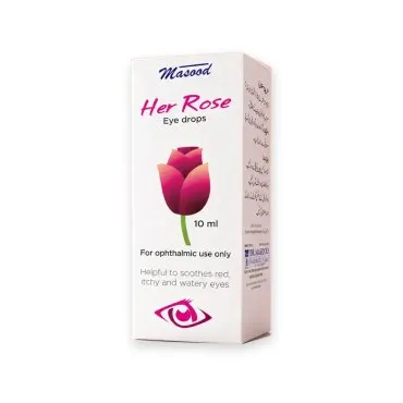 Her Rose Eye Drops 10 ml by Dr. Masood, original product carton on a white background