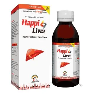 Happi Liver Syrup (Sugar free), Kamal Laboratories product pack on a white background