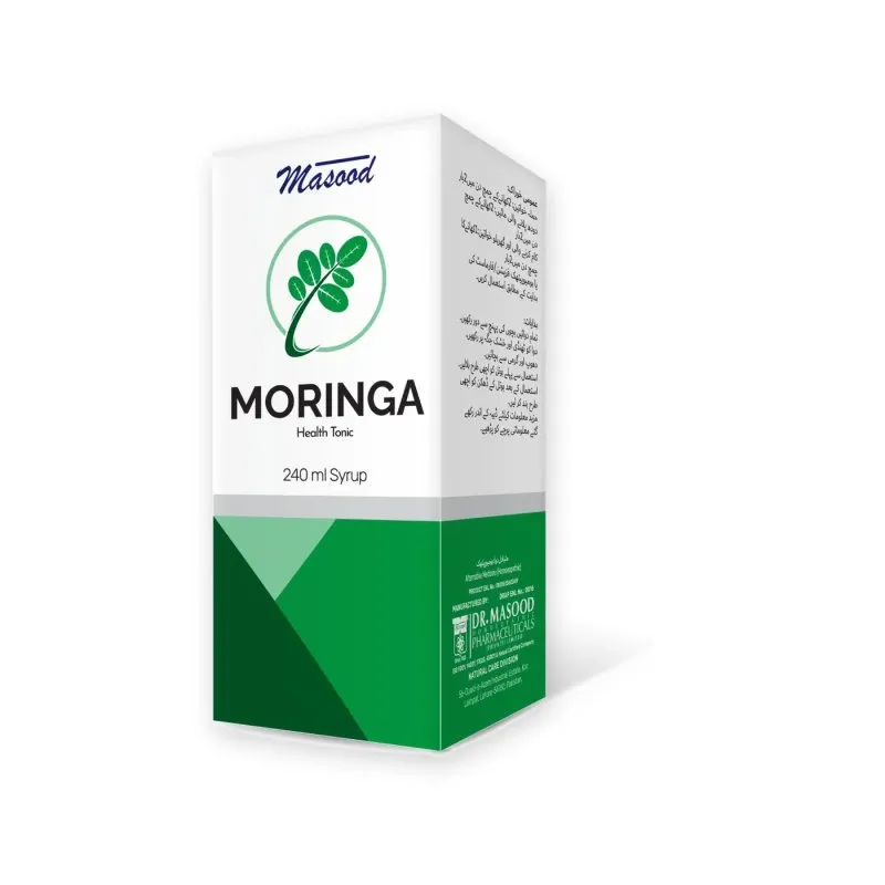 Moringa Syrup 240 ml by Dr. Masood, original product carton on a white background