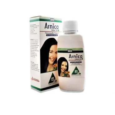 BM Arnica Hair OIl topical preparation on a pure white background