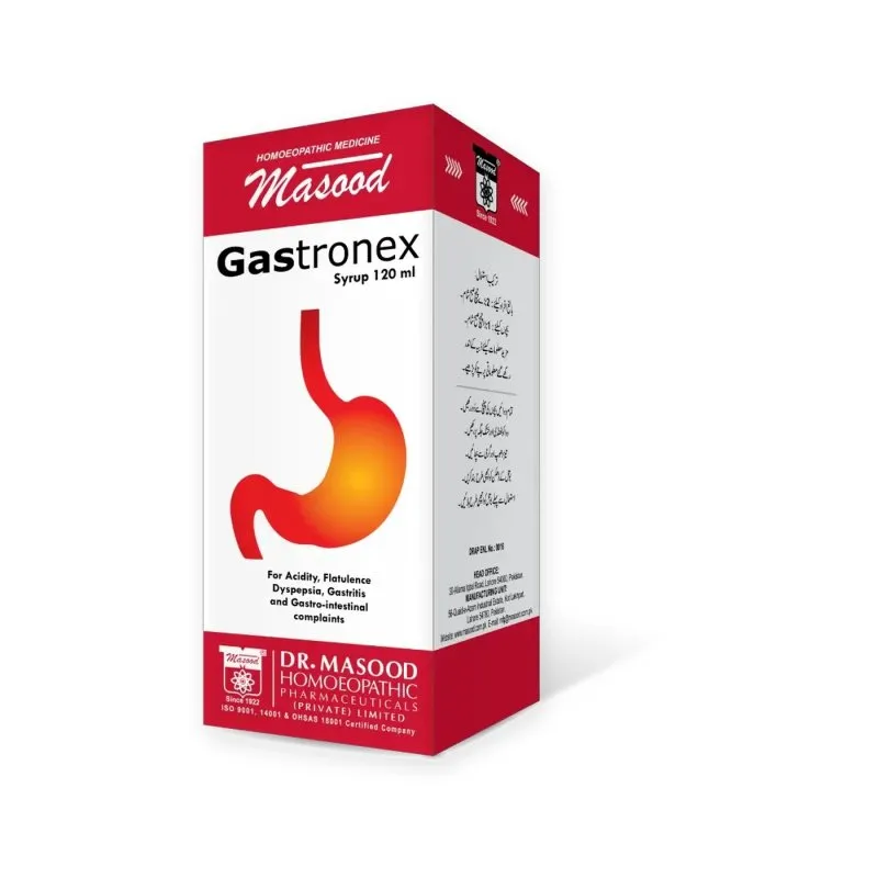 Gastronex Syrup by Dr. Masood, original product packaging on a white background