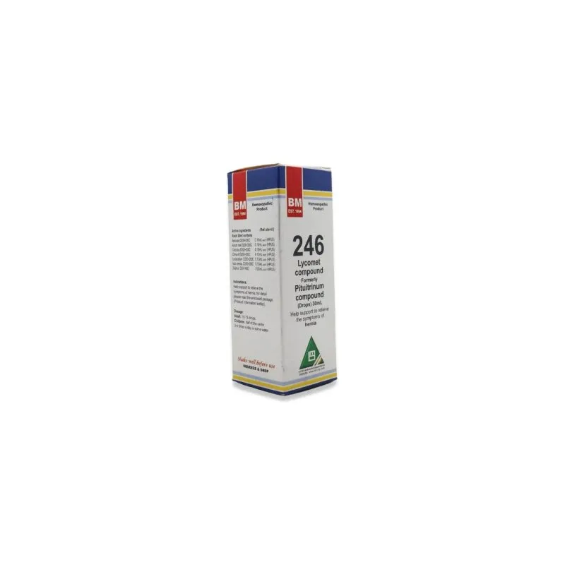 BM 246 Drops homeopathic drops by BM Homoeopathic Pharmaceuticals on a pure white background