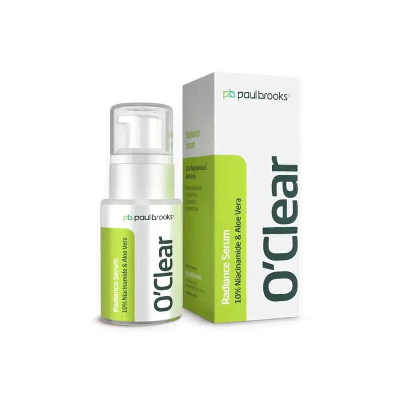 O'Clear Radiance Serum by Paul Brooks, product pack on a white background