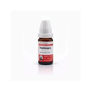 Staphisagria 10ml homeopathic dilutions and mother tincture bottle or pack on white background