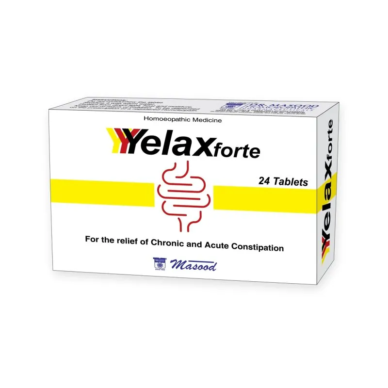 Yelax Forte Tablets by Dr. Masood, original product packaging on a white background