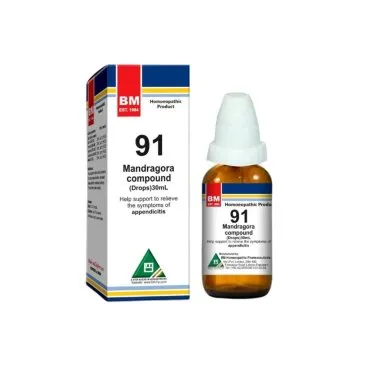 BM 91 Drops homeopathic drops on a pure white background