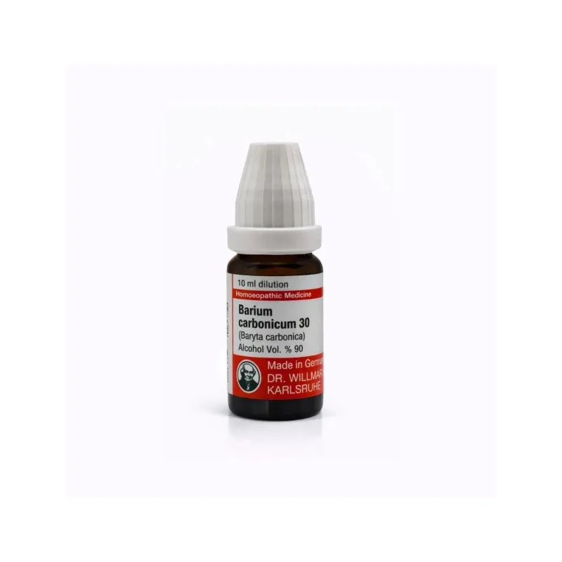 Baryta Carb (Barium Carbonicum) mixed pack formats homeopathic dilutions and tablets bottle or pack on white background