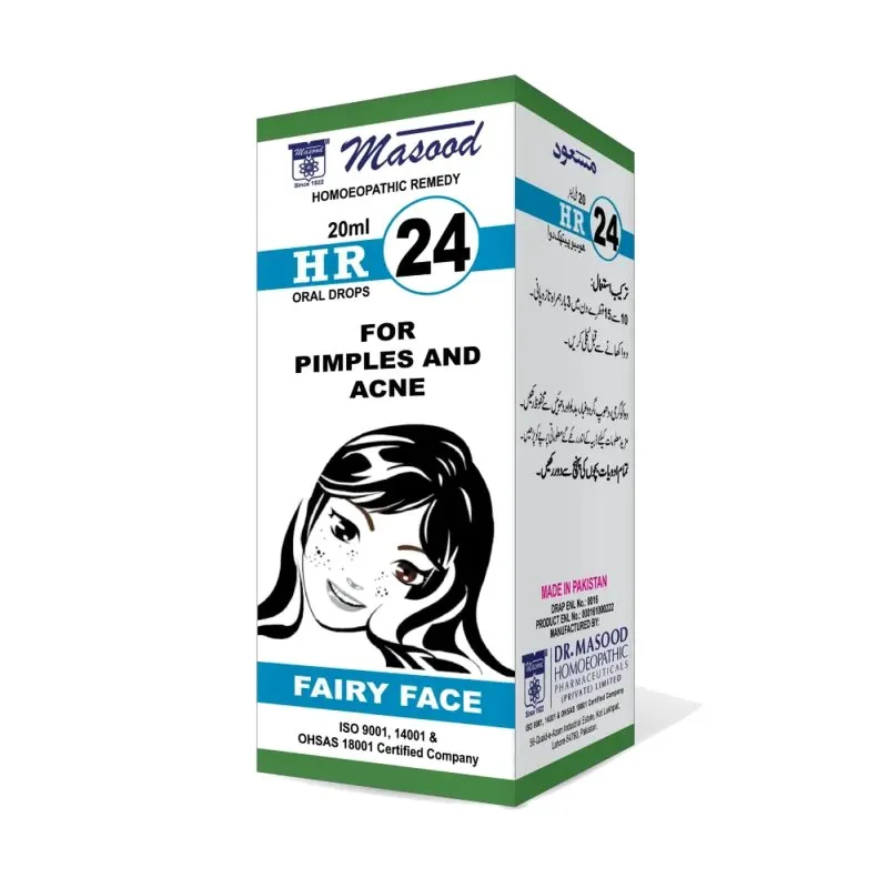 Dr. Masood HR-24 Fairy Face homeopathic drops 20 ml product package on a white background