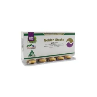 BM Golden Strokes Tablets homeopathic tablets by BM Homoeopathic Pharmaceuticals on a pure white background