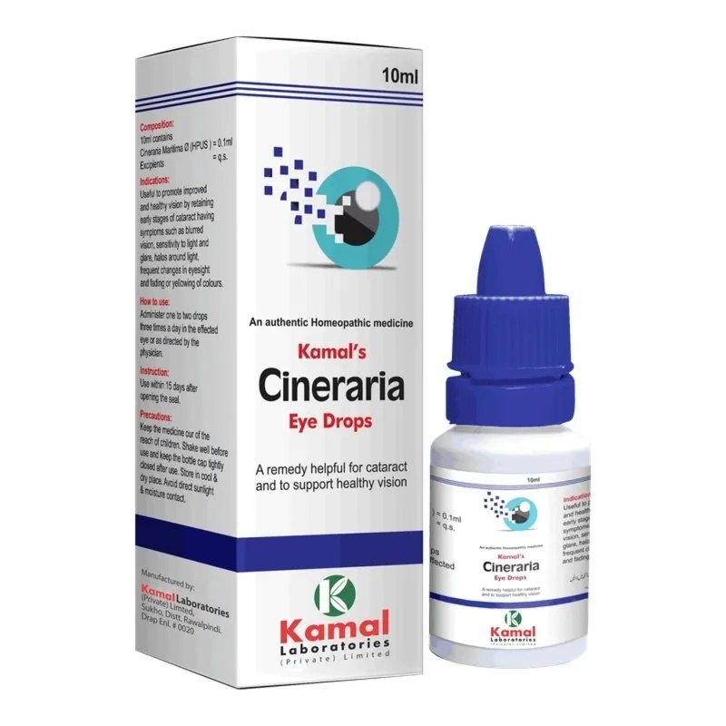 CINERARIA EYE DROPS 10 ml, Kamal Laboratories product pack on a white background