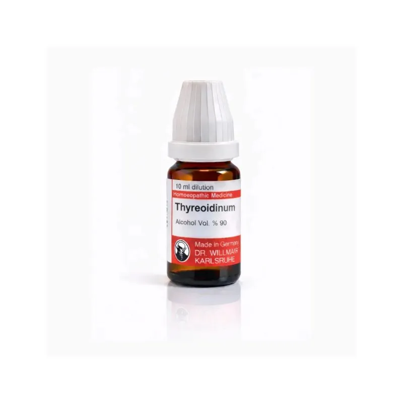 Thyreoidinum 10ml liquid homeopathic dilution bottle or pack on white background