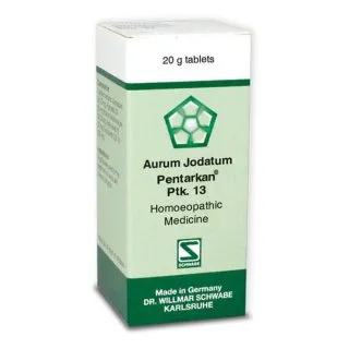 Aurum jodatum Pentarkan Ptk. 13 20g Tablets by Dr. Willmar Schwabe, original homeopathic packshot on white background