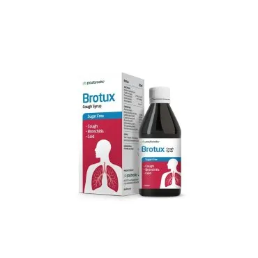 Brotux Sugar Free Cough Syrup by Paul Brooks, product pack on a white background