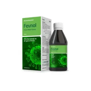 Fevnol Relief Syrup by Paul Brooks, product pack on a white background