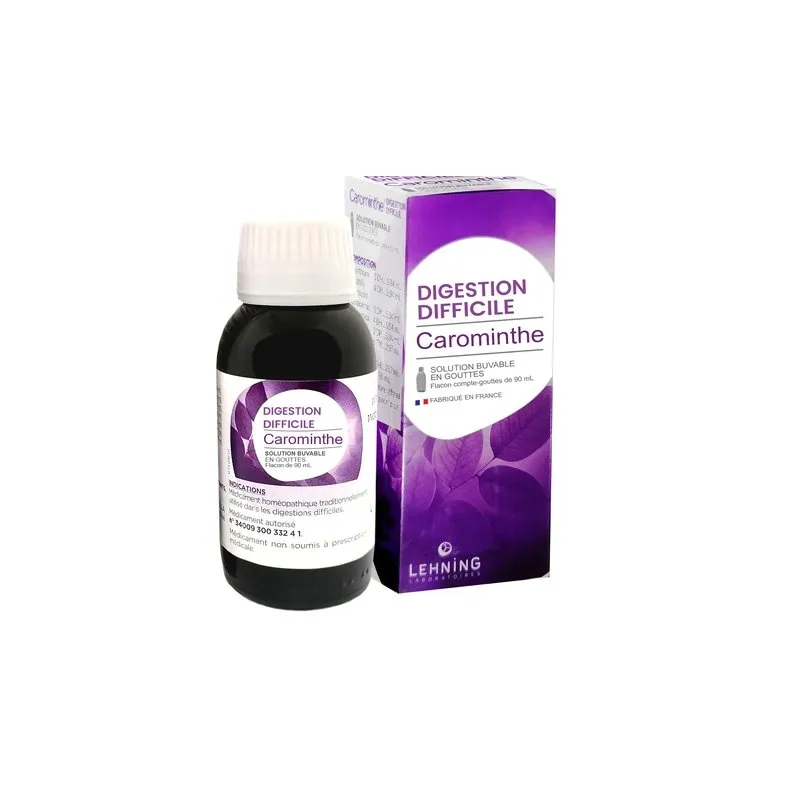 Carominthe 90 ml Drops by Lehning Laboratories, product package on white background
