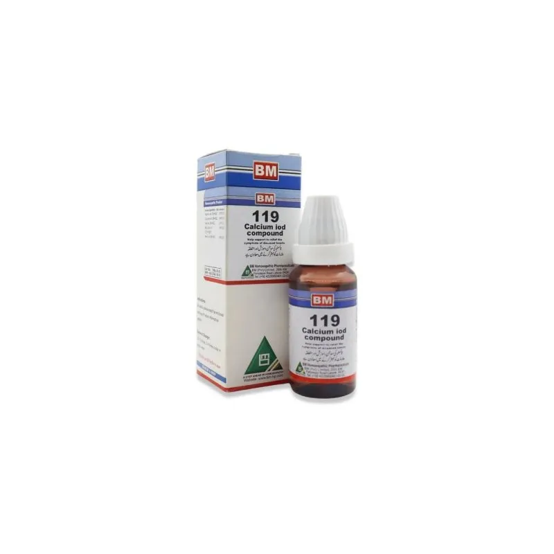 BM 119 Drops homeopathic drops by BM Homoeopathic Pharmaceuticals on a pure white background