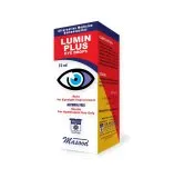 Lumin Plus Eye Drops by Dr. Masood, original product packaging on a white background