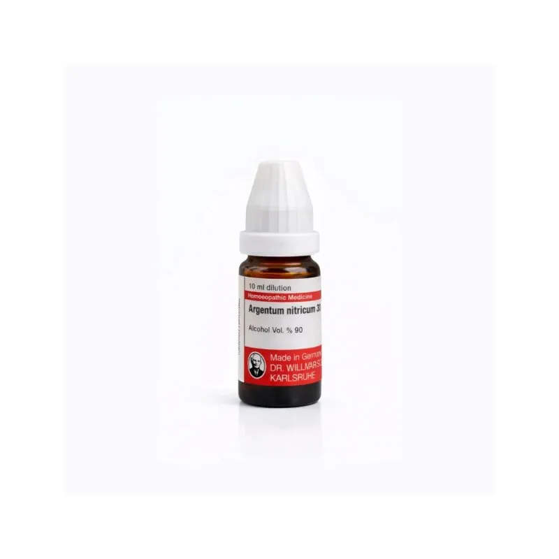 ARGENTUM NITRICUM 10ml liquid homeopathic dilution bottle or pack on white background