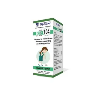 Dr. Masood HR-104 Naustone homeopathic drops 20 ml product package on a white background