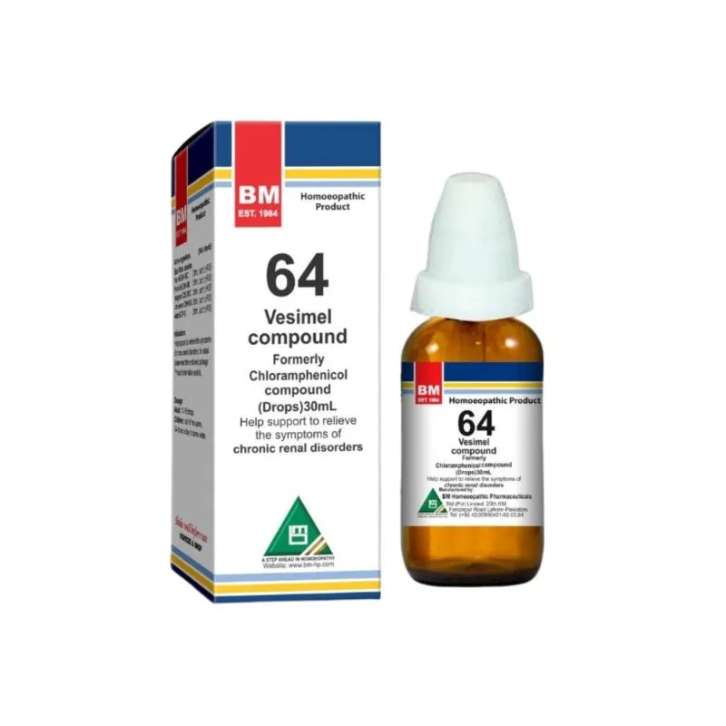 BM 64 Drops homeopathic drops on a pure white background