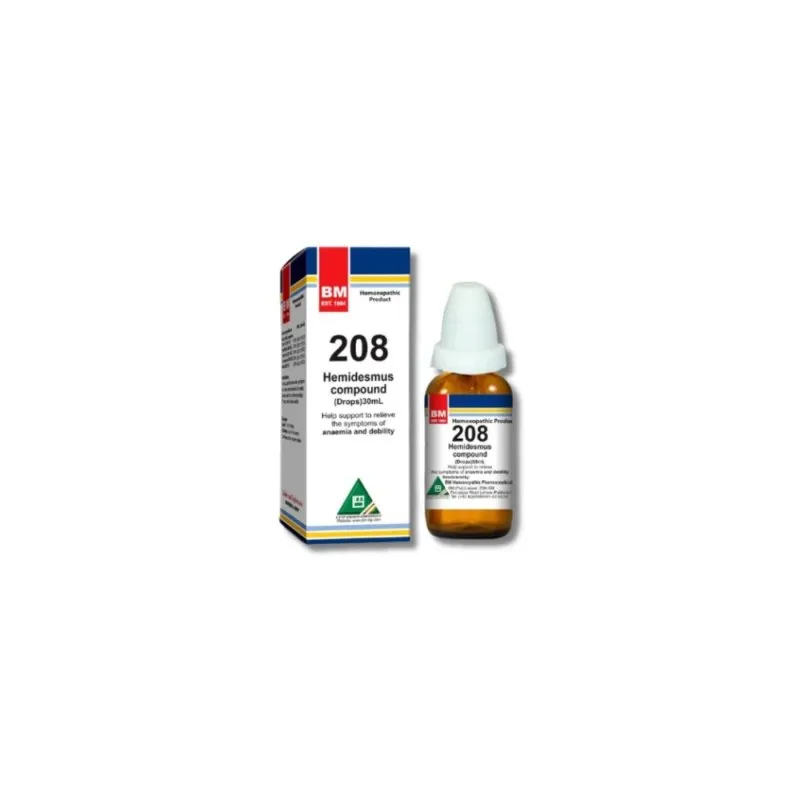 BM 208 Drops homeopathic drops on a pure white background