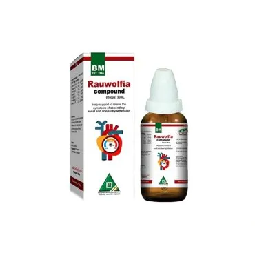 BM Rauwolfia Drops homeopathic drops on a pure white background