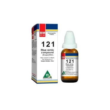 BM 121 Drops homeopathic drops on a pure white background